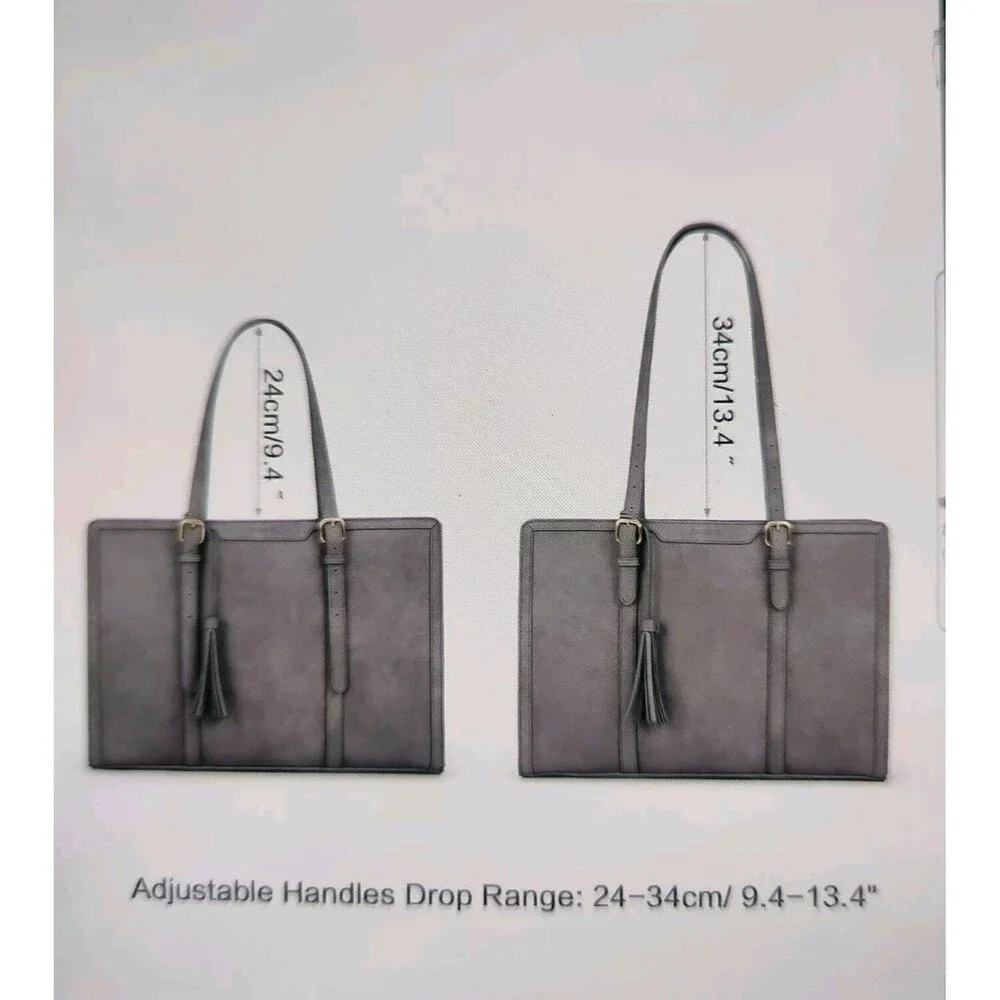 Laptop Bag Briefcase For Women Work Tote Leather Purse Gray Lots Of Pockets - Picture 10 of 16